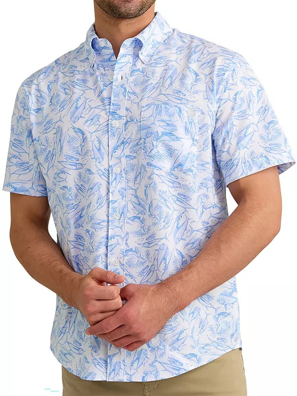 Huk light blue fish print button down shirt